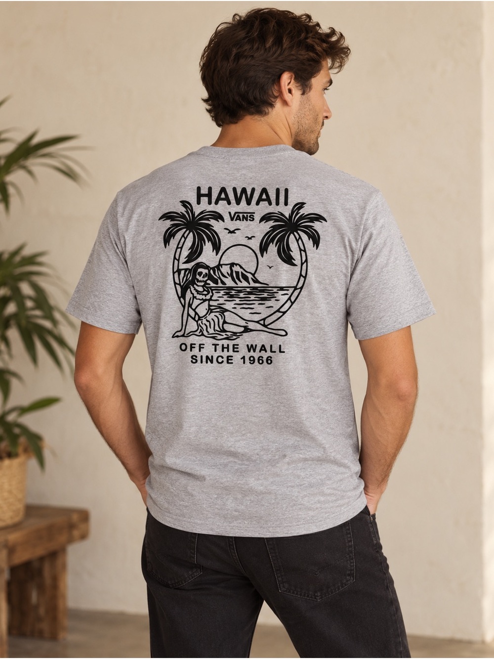 Vans Hawaii Skeleton Hula Graphic Tee Gray Medium